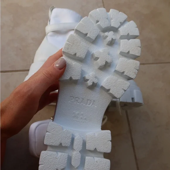 Prada Monolith Combat White Boots